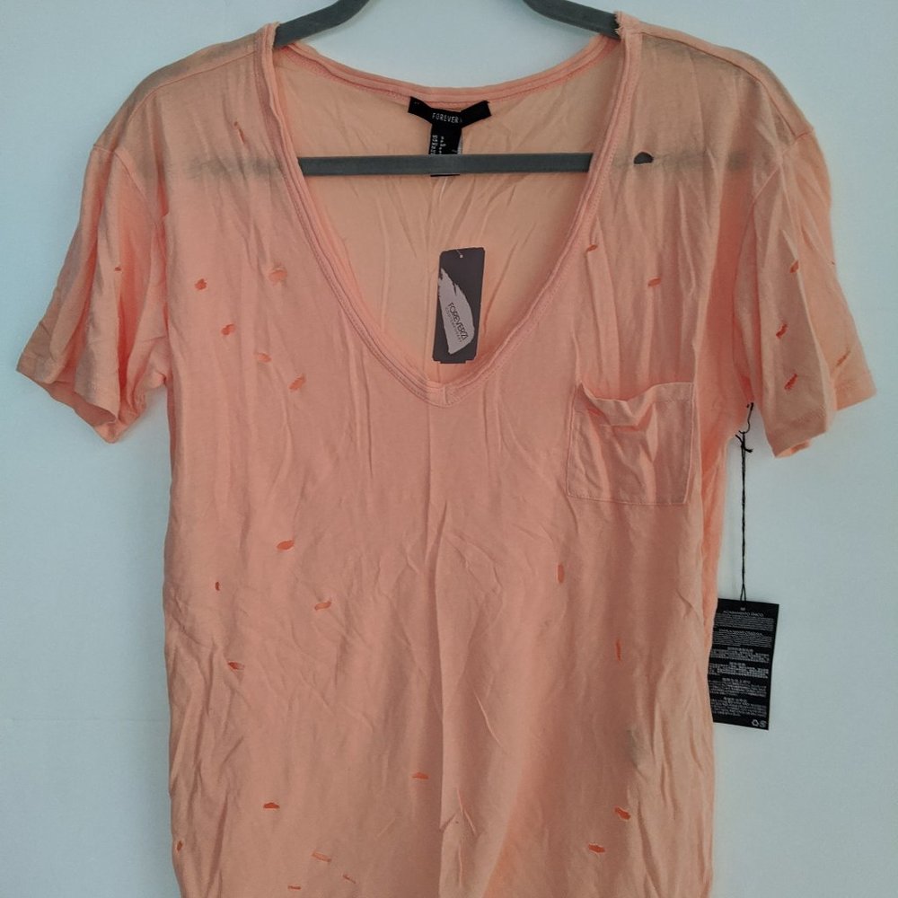 Forever 21 Peach Distressed T-Shirt | Forever 21